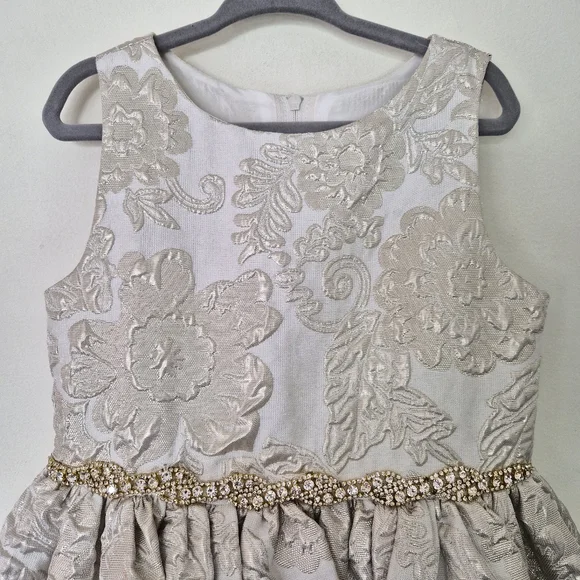 EUC Rare Editions Dress Ivory Gold Silver Girl 5 Wedding Holiday Family Photo - Picture 5 of 13